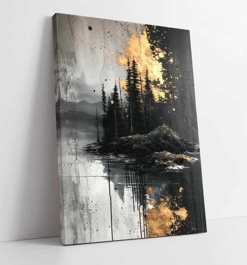 Black Gold Canvas Art - Abstract Forest Wall Print | Handmade UK Canvas