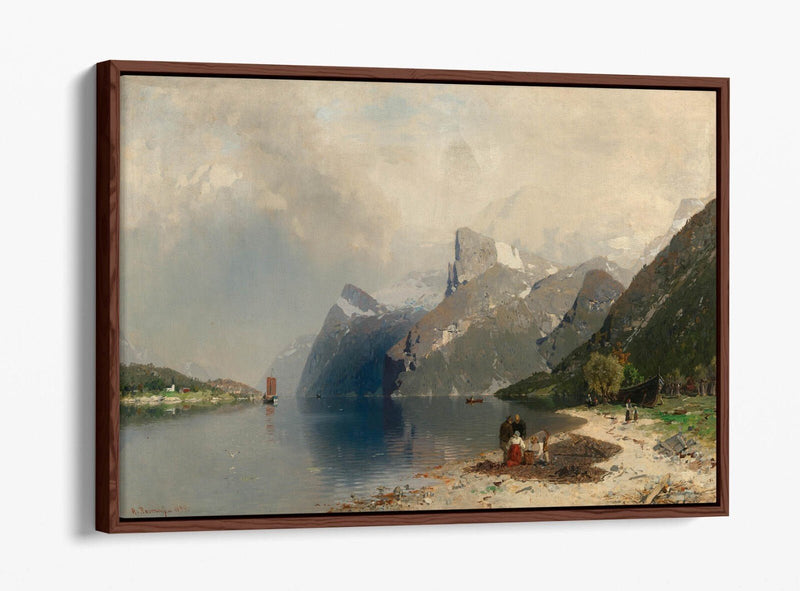 Float Effect Canvas Art - Fjord Landscape Painting on MDF Frame, Ready to Hang