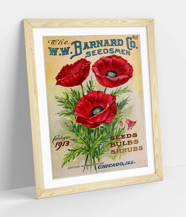 VINTAGE RETRO POPPY FLOWER POSTER -FRAMED WALL ART PICTURE PRINT