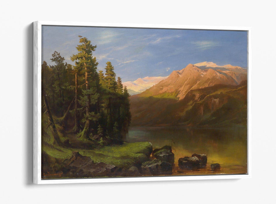 CARL SCHWENINGER, LANDSCAPE IN THE SUNSET -FLOAT EFFECT CANVAS WALL ART PRINT