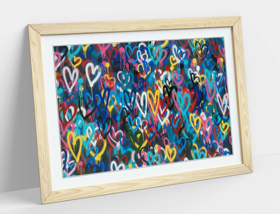 BANKSY LOVE WALL -ART FRAMED POSTER PICTURE PRINT ARTWORK- RAINBOW MULTI COLOUR