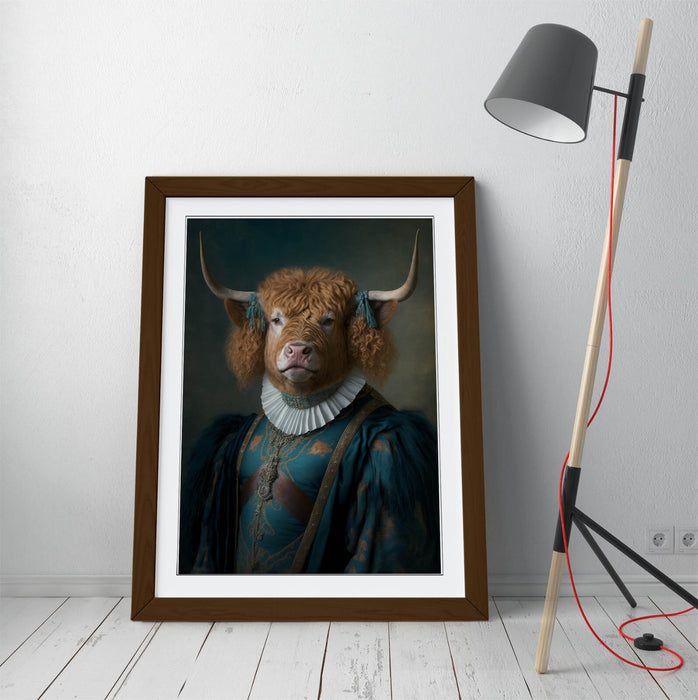 Highland Cow Wall Art – Framed 18th Century Portrait Print on Matte Paper
