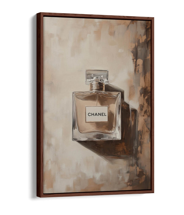 Canvas Wall Art - Beige Perfume Bottle Oil Paint Style Float Effect Print on Custom 30mm Frame