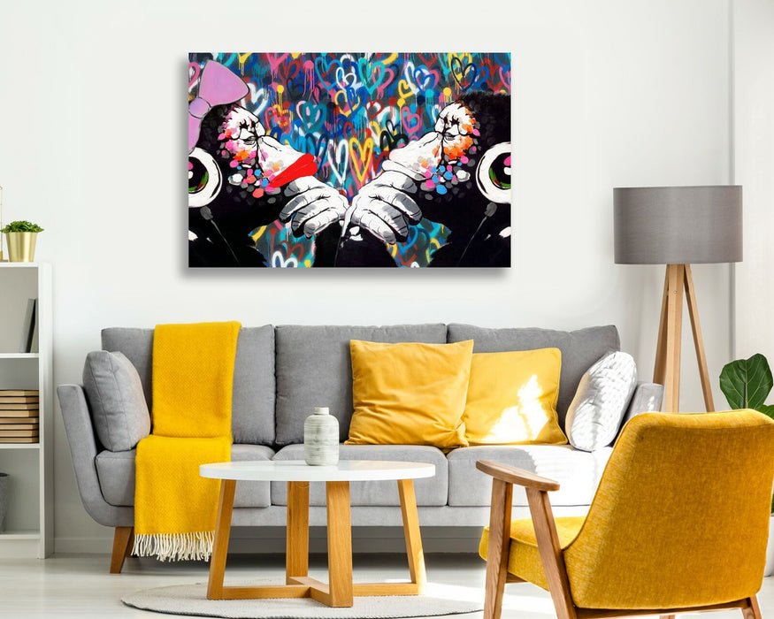 MONKEY DJ BANKSY STYLE LOVE WALL CANVAS STREET WALL ART PRINT - DOUBLE GORILLA