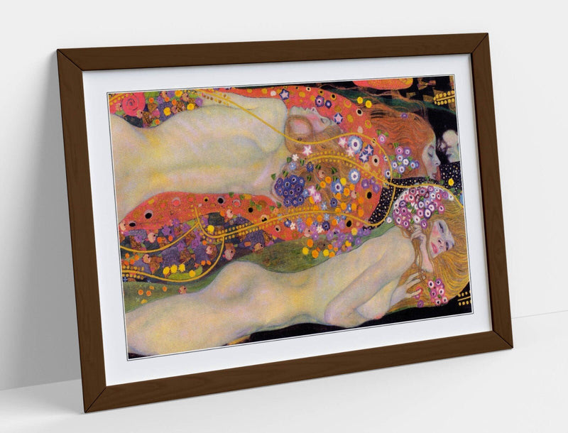 Framed Wall Art Poster - Gustav Klimt Print Water Serpents II in Woodgrain Frame