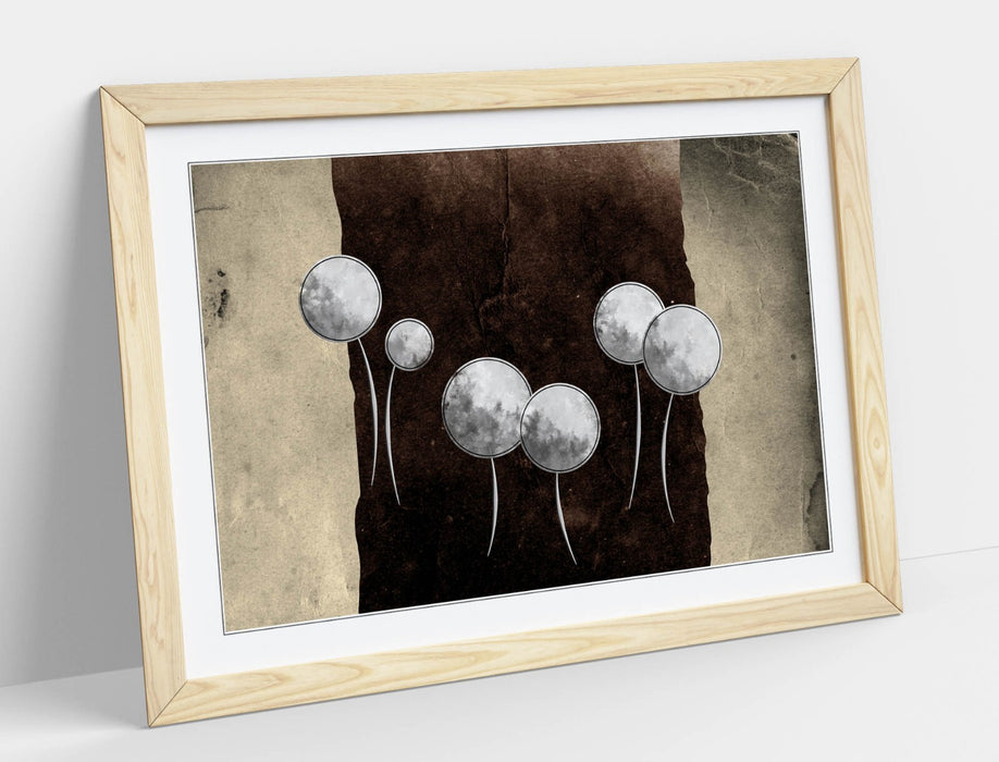 Abstract Dandelion Art - Handmade UK Floral Poster | Woodgrain Frame Finish