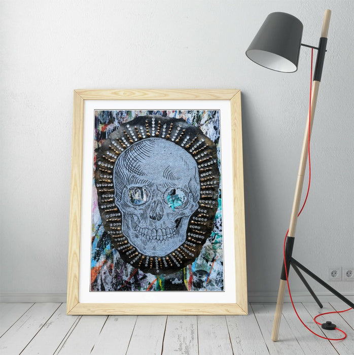 SKULL EAST LONDON GRAFFITI -ART FRAMED POSTER PICTURE PRINT ARTWORK- BLUE GREY