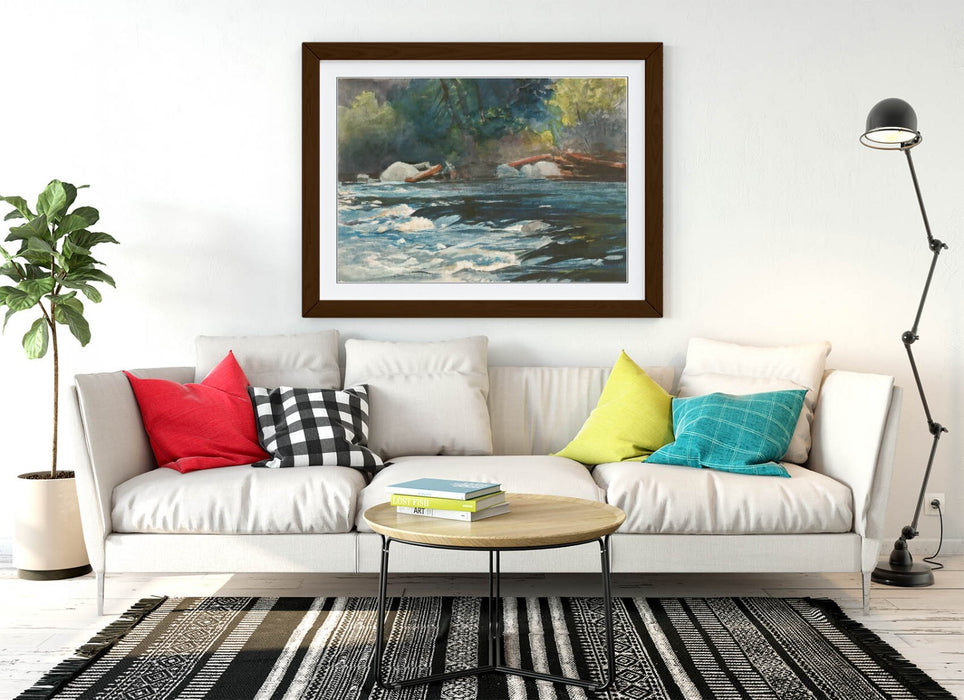 Framed Wall Art - Winslow Homer Hudson River Painting | Handmade Woodgrain Frame