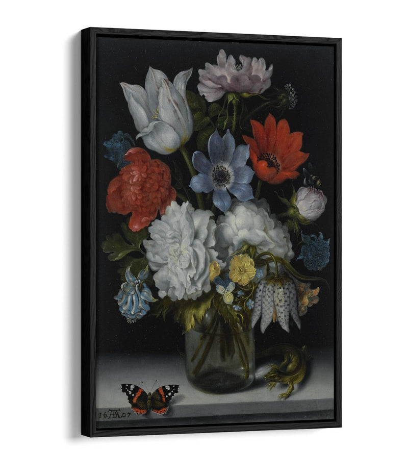 Canvas Wall Art - Ambrosius Bosschaert Vase Of Flowers With Float Effect Frame