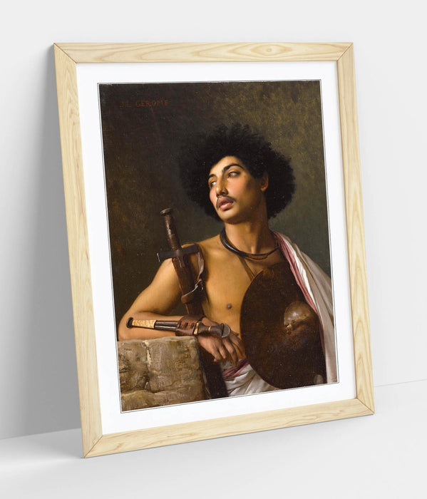 Framed Wall Art Poster - Jean-Leon Gerome Bischari Warrior Print with Woodgrain Frame