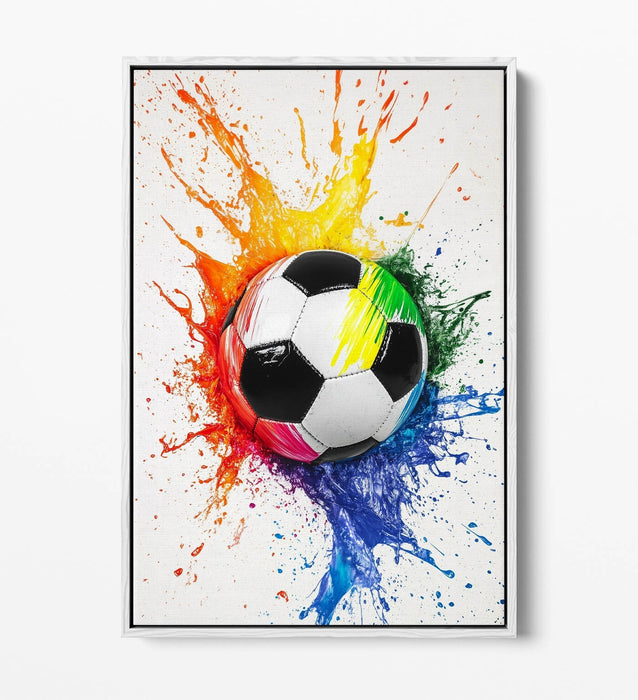 Football Canvas Wall Art - Rainbow Splash Kids Bedroom Decor | Float Effect Canvas