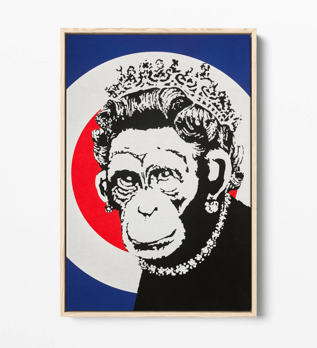 BANKSY MONKEY QUEEN FLOAT EFFECT CANVAS WALL ART PIC PRINT GRAFFITI- BLUE RED