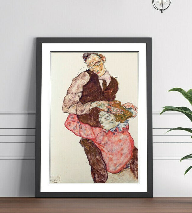 Framed Wall Art Poster Egon Schiele Print - Modern Woodgrain Frame Decor