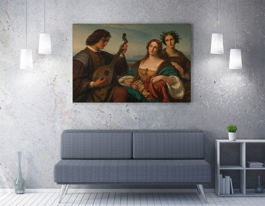 KARL FERDINAND SOHN, MINSTREL & TWO LADIES -CANVAS WALL ARTWORK PICTURE PRINT