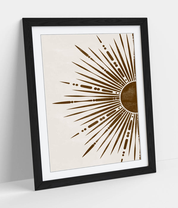 Boho Sun Wall Art – Bronze Boho Illustration Framed Art Print for Home Decor