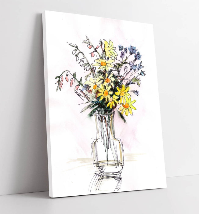 Flowers In A Vase Canvas – Handmade UK Floral Sketch Artwork On Archival Grade Canvas