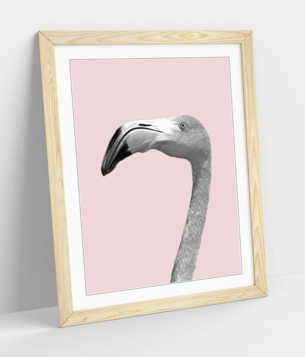 FLAMINGO HEAD BLACK WHITE PINK -FRAMED ART POSTER PICTURE PRINT ARTWORK