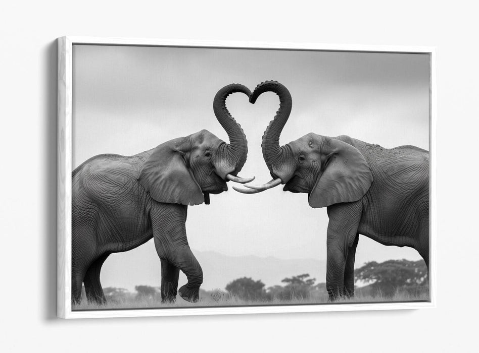 Black And White Canvas Art – Elephant Wall Decor With Heart Home Decoration