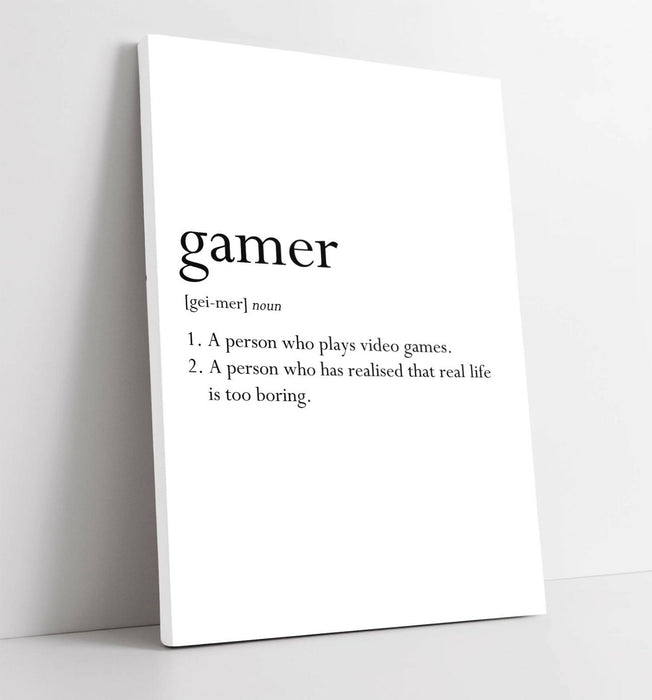 GAMER DEFINITION FUNNY QUOTE SLOGAN BEDROOM HOME -CANVAS WALL ART PICTURE PRINT