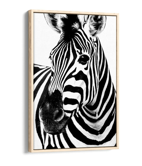 ZEBRA HEAD FLOAT EFFECT CANVAS WALL ART PIC PRINT GRAFFITI- BLACK & WHITE
