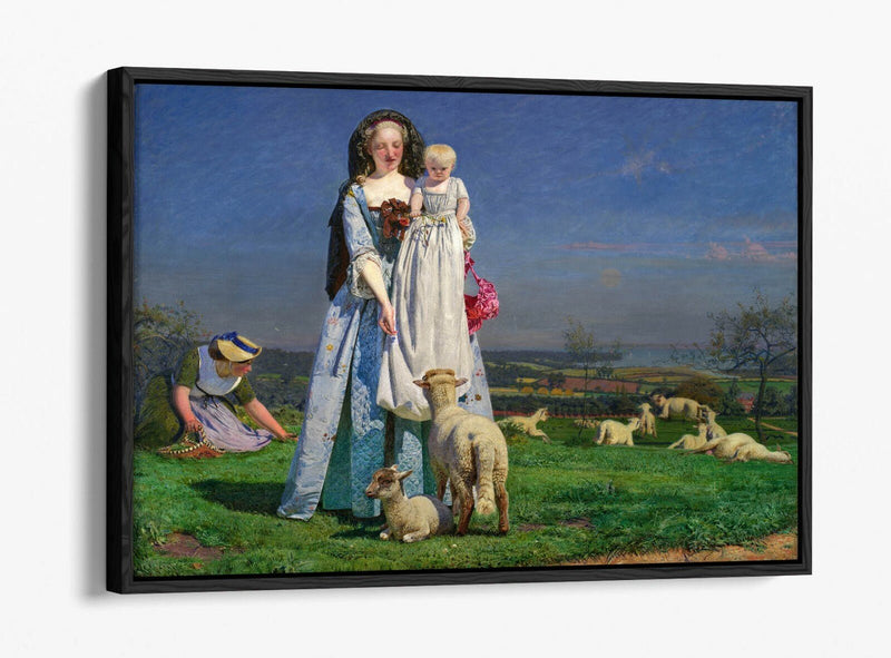 Canvas Wall Art - Ford Madox Brown Pretty Baa Lambs | Float Effect Premium Frame