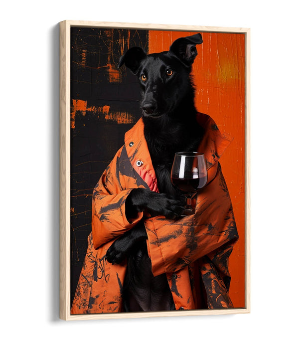 Funny Dog Canvas Art - Float Effect Wine Dog Print | Handmade UK Wall Decor