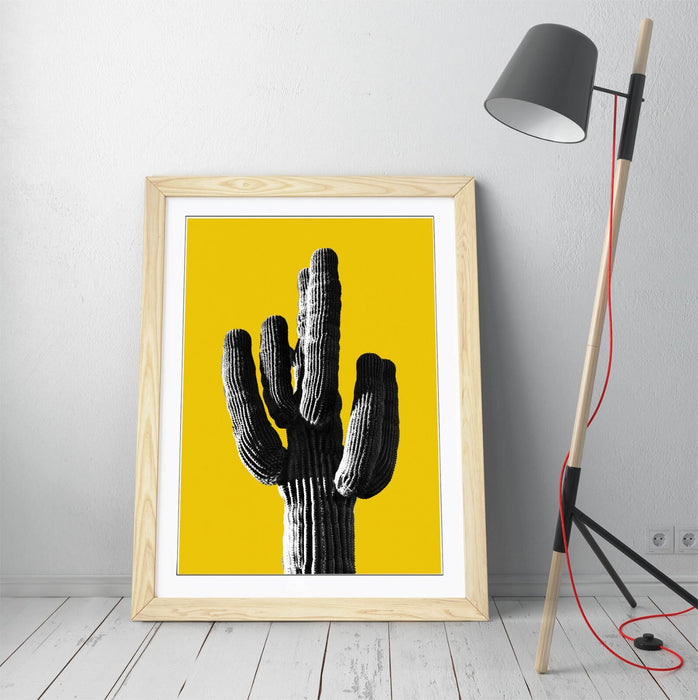 TRENDY B&W CACTUS POP ART YELLOW -ART FRAMED POSTER PICTURE PRINT ARTWORK