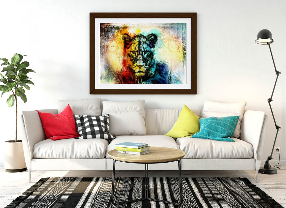 MULTI COLOUR LIONESS SKETCH -FRAMED ART POSTER PICTURE PRINT