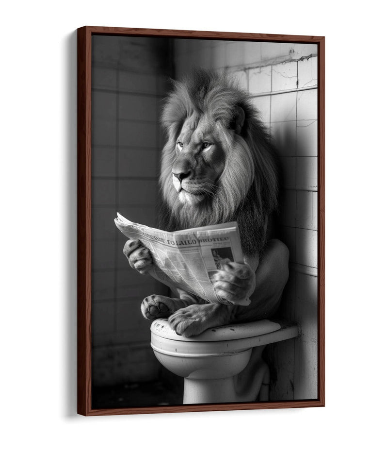 Funny Lion Canvas Art - Humorous Bathroom Wall Decor | Float Effect Canvas Print