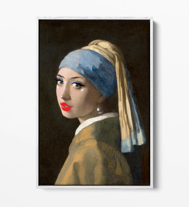 VERMEER GIRL WITH PEARL EARRING MAKEUP -FLOAT EFFECT CANVAS WALL ART PIC PRINT