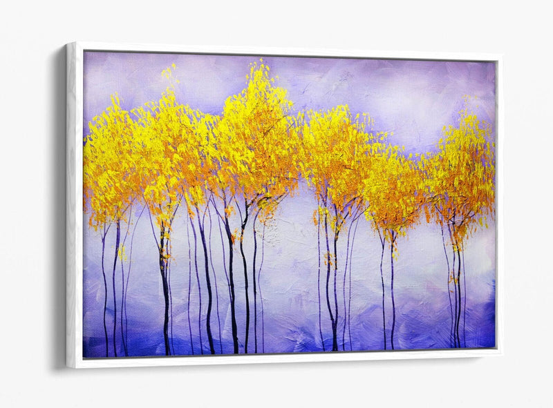 Canvas Wall Art - Abstract Colourful Gold Tree Landscape Print With Float Effect Frame