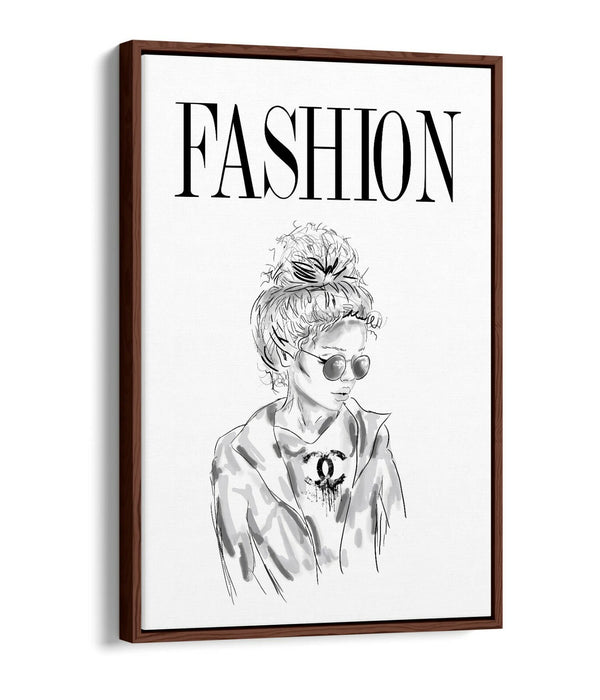 Canvas Wall Art - Fashion Girl Coco | Float Effect Black & White Print