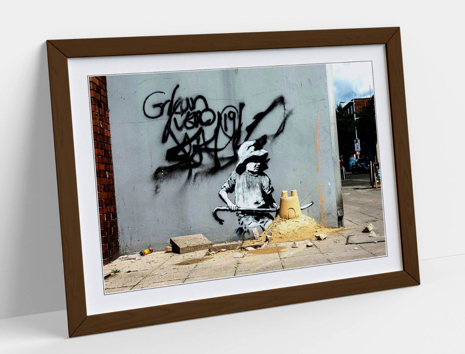 Banksy Framed Wall Art – Spraycation Sandcastle Graffiti Poster Print | Handmade UK