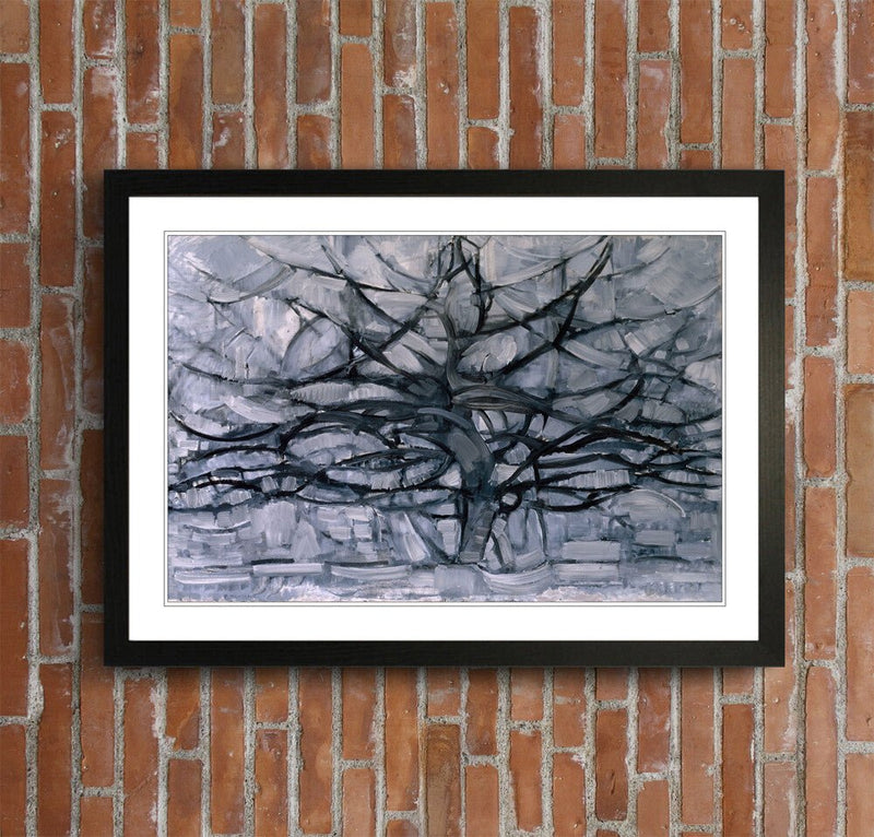 Mondrian Framed Wall Art – Abstract Geometric Art Print With Wood Grain Frame