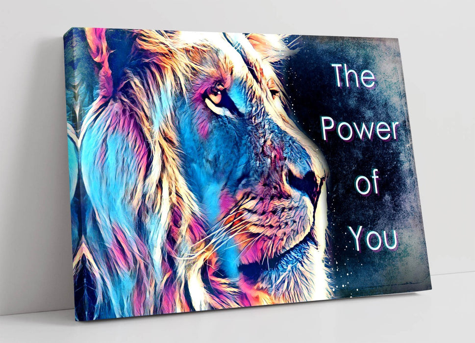 PURPLE BLUE LION SKETCH MOTIVATIONAL QUOTE -CANVAS FRAMED WALL ART PIC PRINT