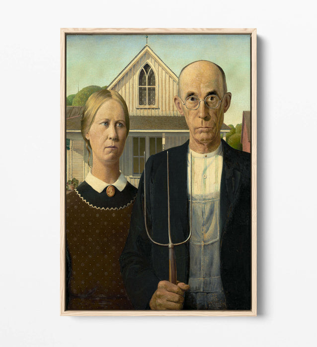 American Gothic Canvas - Grant Wood Print | Handmade Float Effect Frame Art