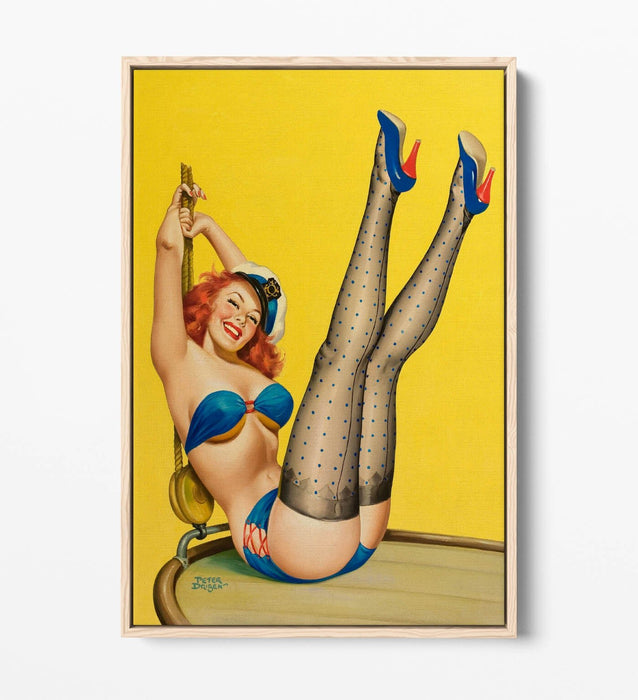 Pin Up Girl Canvas - Vintage Wall Art With Sailor Outfit Print | Float Effect