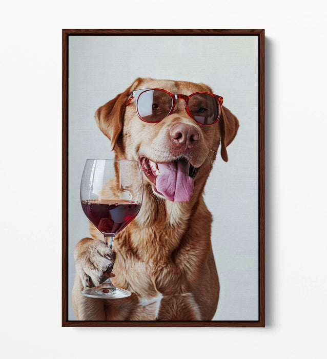 Dog Canvas Art – Funny Dog Portrait With Sunglasses | Wine Float Effect Print