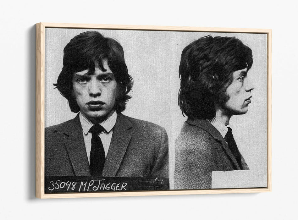MICK JAGGER MUGSHOT 2 -FLOAT EFFECT CANVAS WALL ART PIC PRINT- BLACK & WHITE