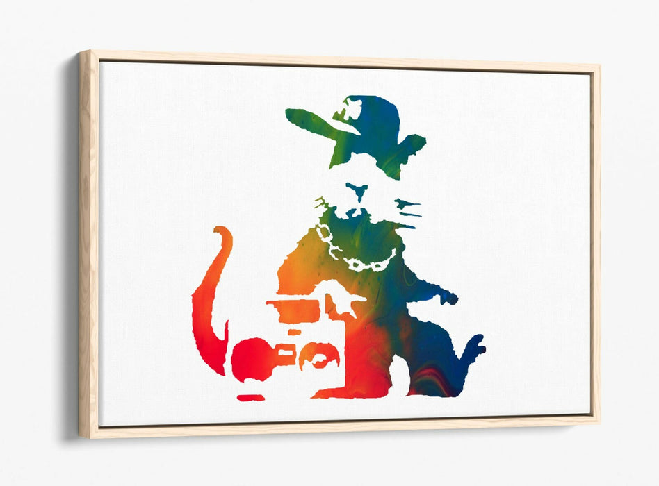 BANKSY, GANGSTA RAT RAINBOW ART EFFECT -FLOAT EFFECT CANVAS WALL ART PRINT