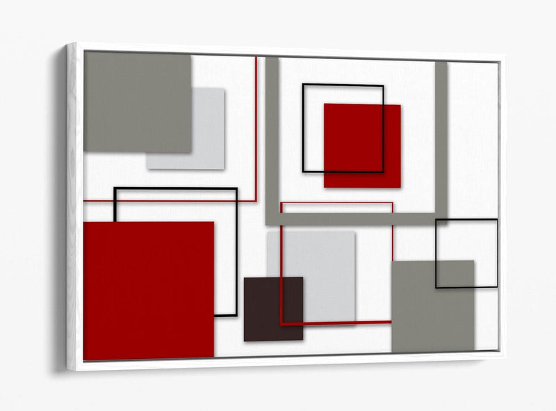 Canvas Wall Art - Red Grey Abstract Shapes | Float Effect Frame, Bedroom Decor