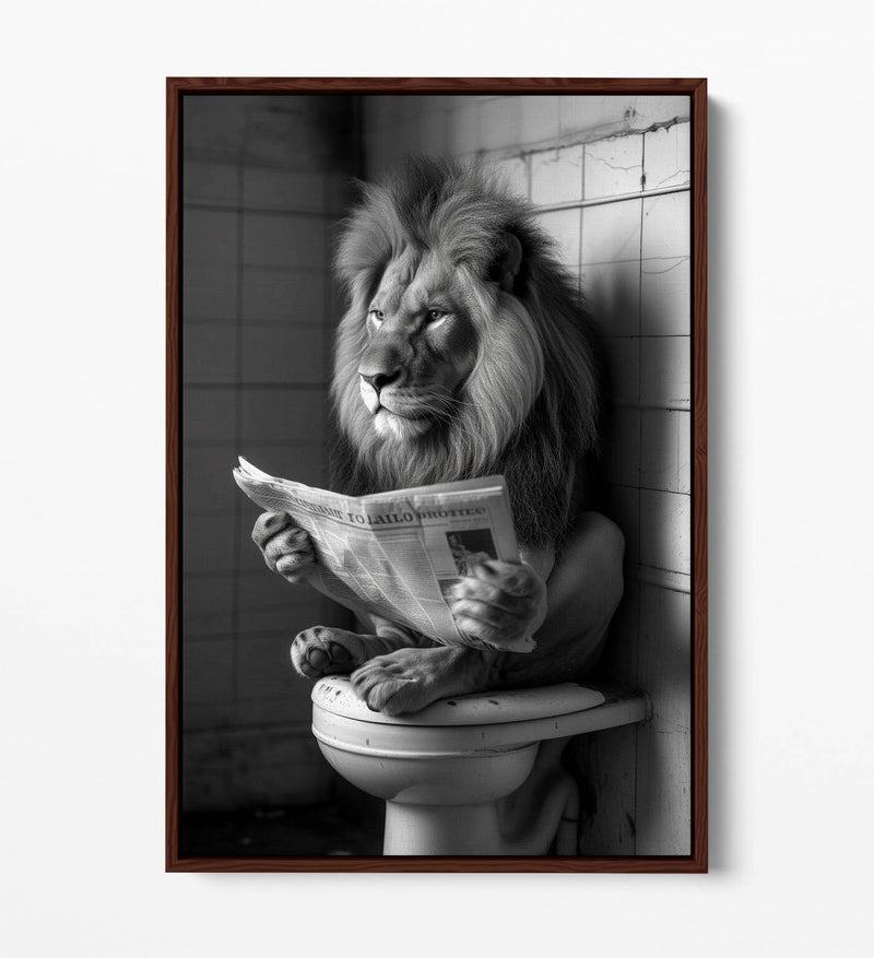 Funny Lion Canvas Art - Humorous Bathroom Wall Decor | Float Effect Canvas Print
