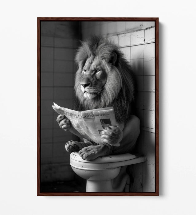 Funny Lion Canvas Art - Humorous Bathroom Wall Decor | Float Effect Canvas Print