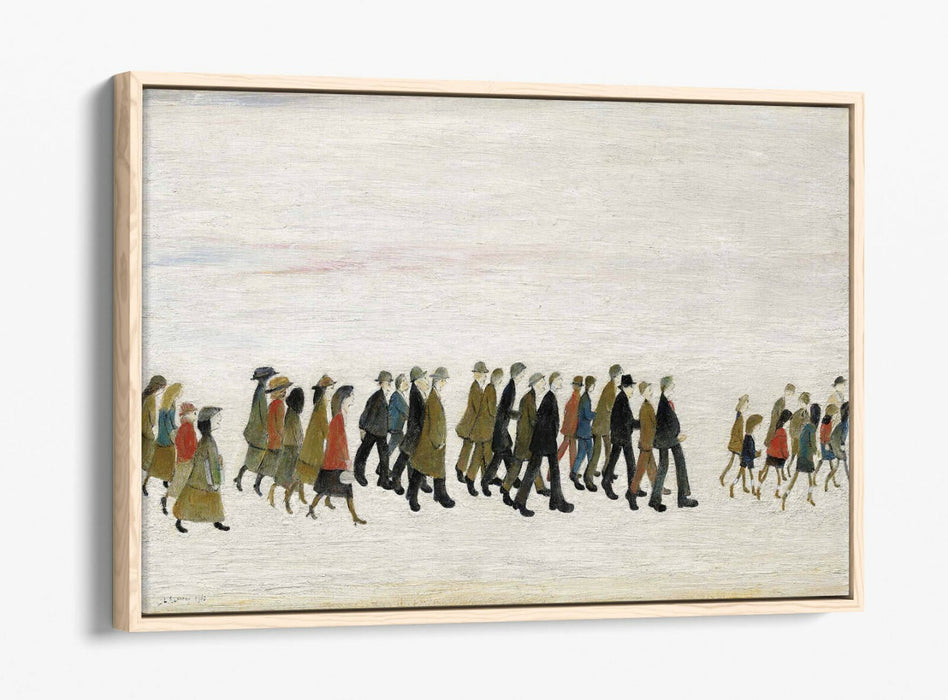 LS LOWRY A PROCESSION -FLOAT EFFECT CANVAS WALL ART PIC PRINT- GREY BROWN