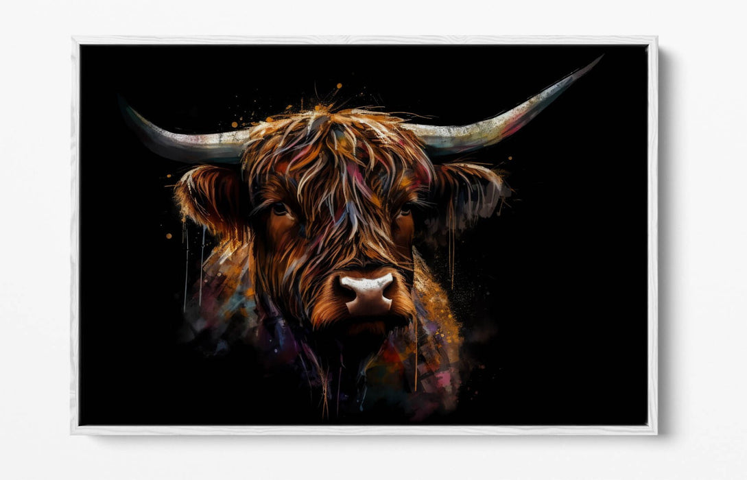 Highland Cow Canvas - Float Effect Canvas Wall Art With Black Background Print
