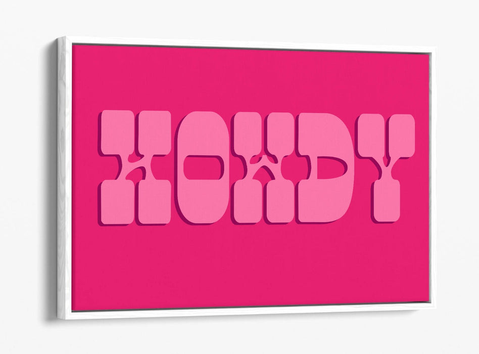 "HOWDY" TRENDY PINK COWBOY QUOTE -FLOAT EFFECT CANVAS WALL ART PRINT