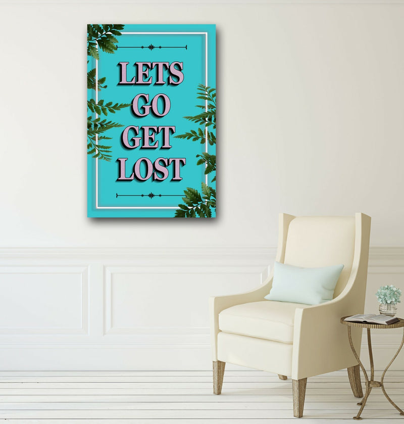 Canvas Wall Art – Lets Go Get Lost Teal Framed Canvas Print with Vibrant Color