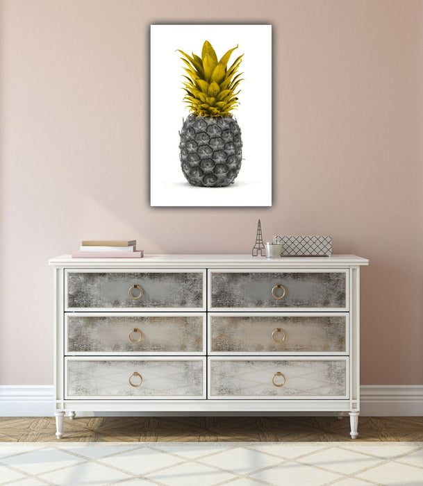 Canvas Wall Art Print – Pineapple Black White Yellow Mustard Decor on Archival Grade Canvas