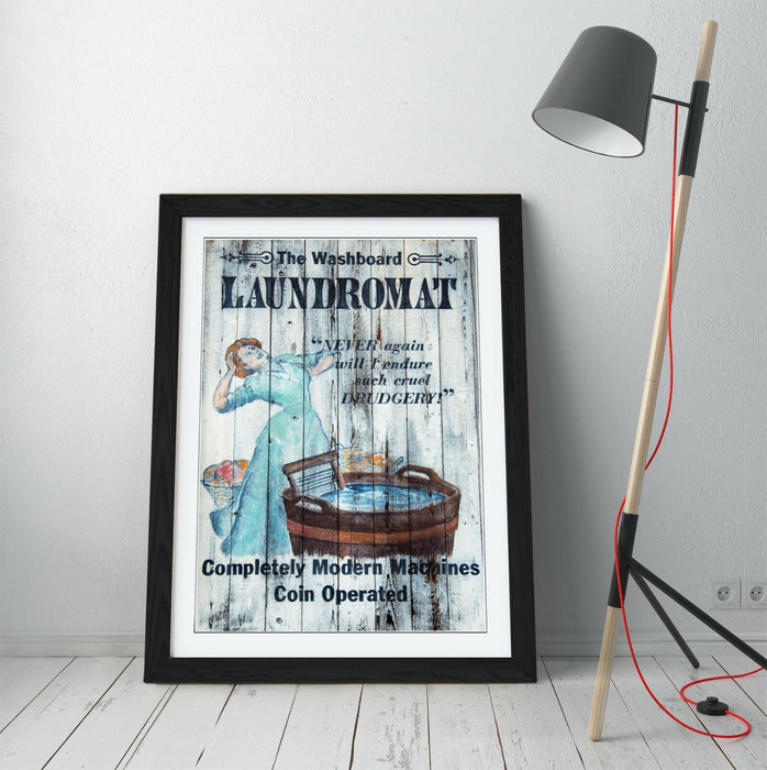 Framed Vintage Poster – Retro Advertisement Art Print With Wood Grain Frame
