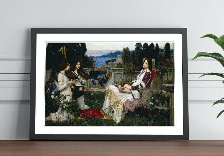 St Cecelia Framed Art – John William Waterhouse Classic Art Print With Faux Wood Grain Frame